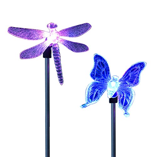 CISTWIN Paquete de 2 colores cambiantes óptica LED Solar Powered Dragonfly mariposa jardín Pathway luces linternas para patio patio patio exterior CIS-57254-PACK2DB