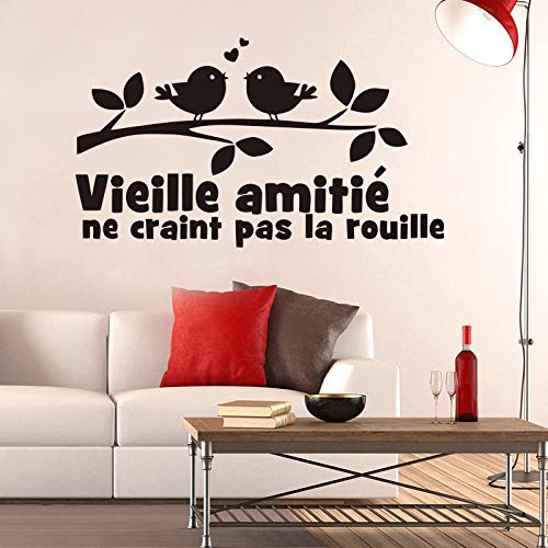 Cita francesa Vieille Amitie Birds Vinilo Etiqueta de La Pared Extraíble Wallpaper para Niños Sala de estar Decoración para el hogar Casa Deco 35 * 60 cm