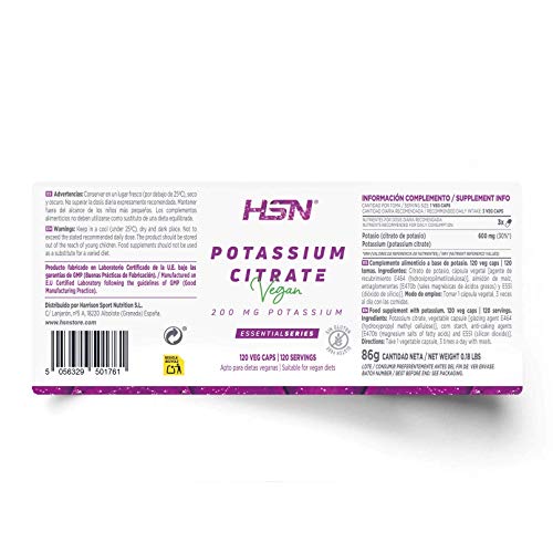 Citrato de Potasio de HSN | Potassium Citrate | 600mg de Potasio Elemental por Dosis Diaria | Alta Concentración | Vegano, Sin Gluten, Sin Lactosa, 120 Cápsulas Vegetales Citrato de Potasio de HSN | Potassium Citrate | 600mg de Potasio Elemental por Dosis Diaria | Alta Concentración | Vegano, Sin Gluten, Sin Lactosa, 120 Cápsulas Vegetales