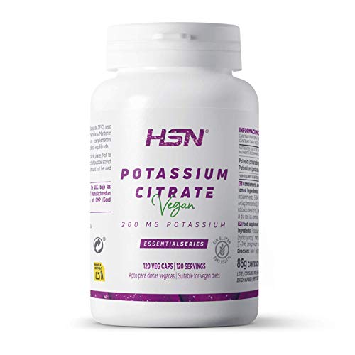 Citrato de Potasio de HSN | Potassium Citrate | 600mg de Potasio Elemental por Dosis Diaria | Alta Concentración | Vegano, Sin Gluten, Sin Lactosa, 120 Cápsulas Vegetales