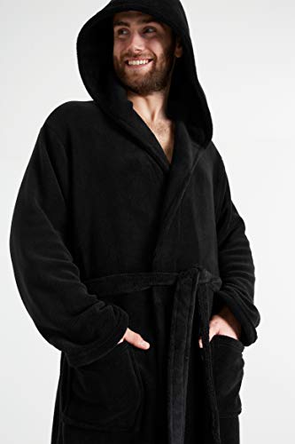 CityComfort Albornoz de Lujo para Hombre súper Suave para Hombre (L, Negro con Capucha) CityComfort Albornoz de Lujo para Hombre súper Suave para Hombre (L, Negro con Capucha)