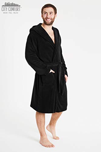 CityComfort Albornoz de Lujo para Hombre súper Suave para Hombre (L, Negro con Capucha) CityComfort Albornoz de Lujo para Hombre súper Suave para Hombre (L, Negro con Capucha)