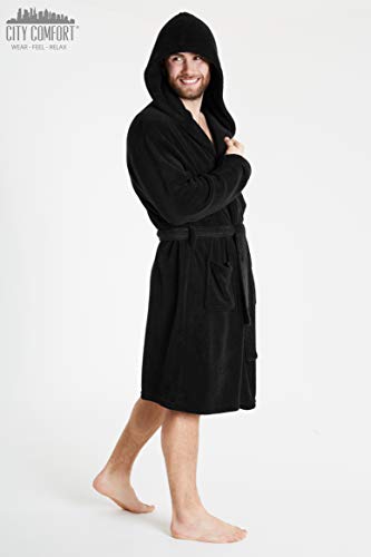CityComfort Albornoz de Lujo para Hombre súper Suave para Hombre (L, Negro con Capucha) CityComfort Albornoz de Lujo para Hombre súper Suave para Hombre (L, Negro con Capucha)