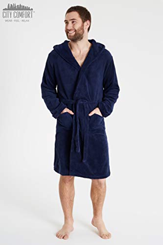CityComfort Albornoz de Lujo para Hombre súper Suave para Hombre (M, Azul Marino con Capucha) CityComfort Albornoz de Lujo para Hombre súper Suave para Hombre (M, Azul Marino con Capucha)
