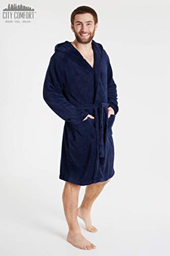 CityComfort Albornoz de Lujo para Hombre súper Suave para Hombre (M, Azul Marino con Capucha) CityComfort Albornoz de Lujo para Hombre súper Suave para Hombre (M, Azul Marino con Capucha)