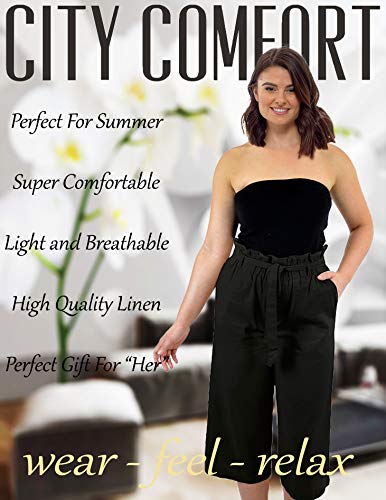 CityComfort Pantalones de Lino para el Verano, 3/4 de Longitud | Pantalón de Traje de Fiesta para Mujeres | Cintura Alta a la Moda con Lazo y Pliegues | Tamaños Variados (46, Negro) CityComfort Pantalones de Lino para el Verano, 3/4 de Longitud | Pantalón de Traje de Fiesta para Mujeres | Cintura Alta a la Moda con Lazo y Pliegues | Tamaños Variados (46, Negro)