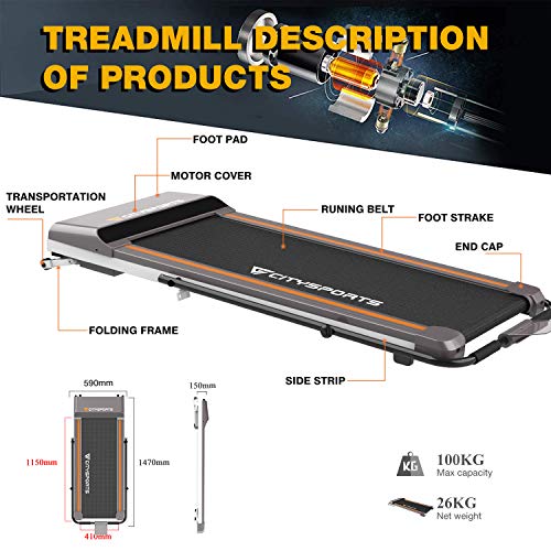 CITYSPORTS Cinta de Correr Caminar Plegable, Oficina/Gimnasio en Casa, Cinta de Correr Caminar Eléctrica de 1-6 km/h, Fácil de Mover y Almacenar, Gimnasio Tranquilo y Cómodo