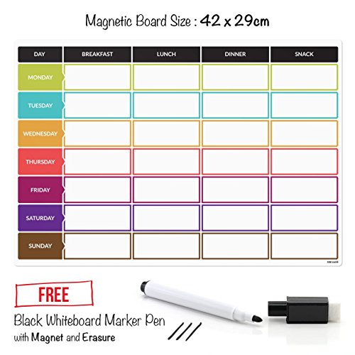 CKB LTD planificador de dietas | Pizarra blanca magnética para el frigorífico con rotulador A3, Ideal para la planificación de las comidas familiares, musculación CKB LTD planificador de dietas | Pizarra blanca magnética para el frigorífico con rotulador A3, Ideal para la planificación de las comidas familiares, musculación