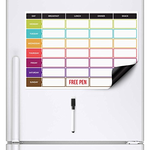 CKB LTD planificador de dietas | Pizarra blanca magnética para el frigorífico con rotulador A3, Ideal para la planificación de las comidas familiares, musculación CKB LTD planificador de dietas | Pizarra blanca magnética para el frigorífico con rotulador A3, Ideal para la planificación de las comidas familiares, musculación