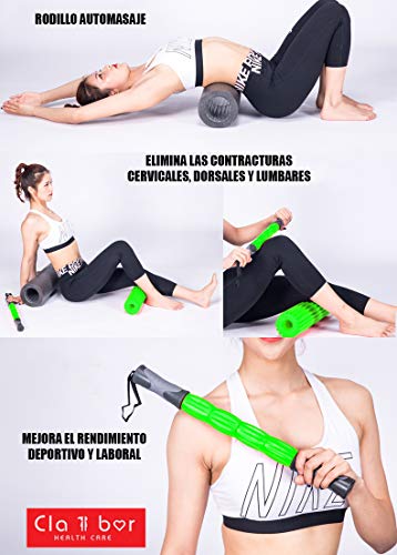 CLAIBOR Foam Roller. Rodillo Masaje Muscular. Kit 3 en 1 Espalda Piernas Pilates Yoga Crossfit Masajeador Manual Celulitis