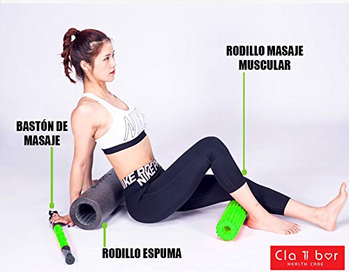 CLAIBOR Foam Roller. Rodillo Masaje Muscular. Kit 3 en 1 Espalda Piernas Pilates Yoga Crossfit Masajeador Manual Celulitis