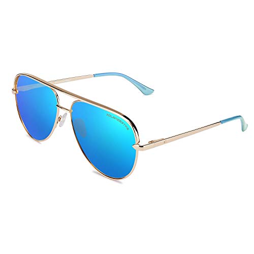 CLANDESTINE Panorama Gold Light Blue by HYPE - Gafas de Sol Nylon HD Hombre & Mujer