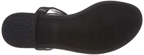 Clarks Bay Poppy, Sandalias con Tira Vertical Mujer, Negro (Black Interest-), 38 EU