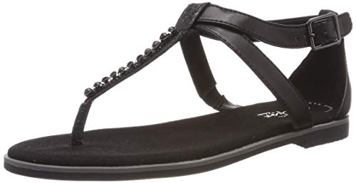 Clarks Bay Poppy, Sandalias con Tira Vertical Mujer, Negro (Black Interest-), 38 EU