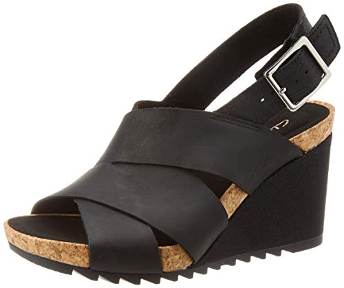 Clarks Flex Sand, Sandalias de Talón Abierto para Mujer, Negro (Black Leather Black Leather), 37 EU