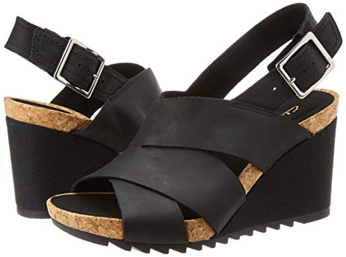 Clarks Flex Sand, Sandalias de Talón Abierto para Mujer, Negro (Black Leather Black Leather), 37 EU