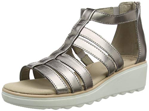 Clarks Jillian Nina, Sandalia con Pulsera para Mujer, Plateado (Pewter Metallic Pewter Metallic), 41 EU