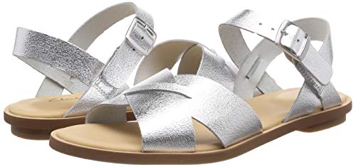 Clarks Willow Gild, Sandalias de Talón Abierto Mujer, Plateado (Silver Metallic-), 39 EU