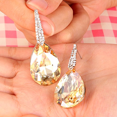 Clearine Mujer Artistic Cristal Boda Bride Inspired Lagrima Bling Dangle Pendientes Oro Tono Brown