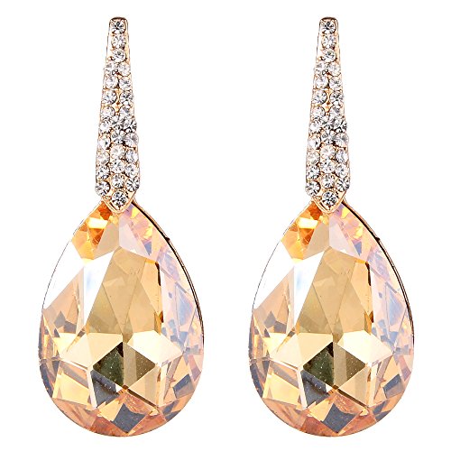 Clearine Mujer Artistic Cristal Boda Bride Inspired Lagrima Bling Dangle Pendientes Oro Tono Brown