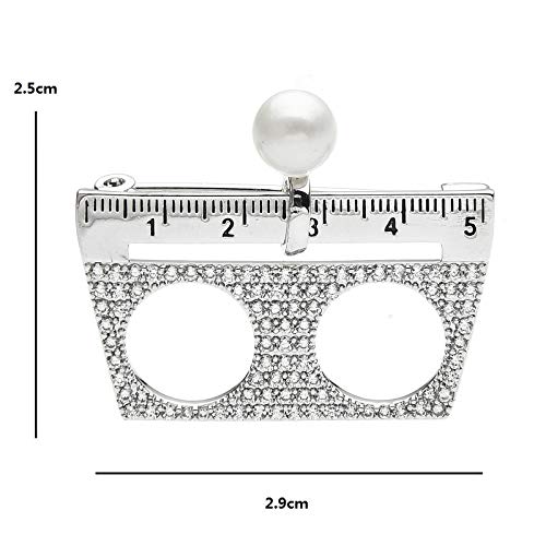 CLEARNICE Czech Rhinestone Ruler Brooches Women Men Personal Design Stationery Casual Office Brooch Pins Cadeaux