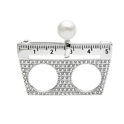 CLEARNICE Czech Rhinestone Ruler Brooches Women Men Personal Design Stationery Casual Office Brooch Pins Cadeaux