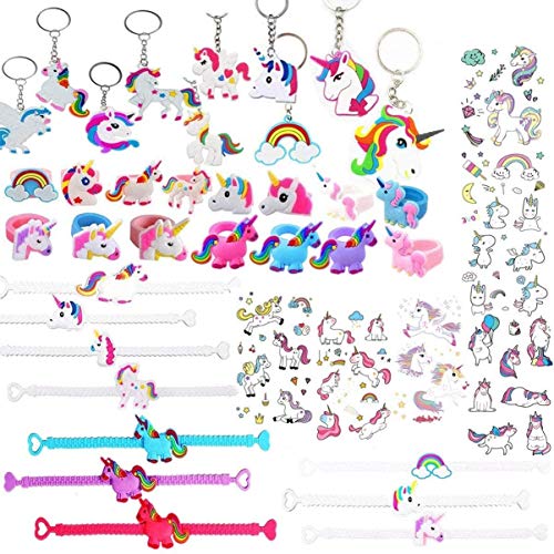 Clerfy Acc 41 Pieza Unicornio Pulsera Anillo Tatuajes temporales Niños Regalos