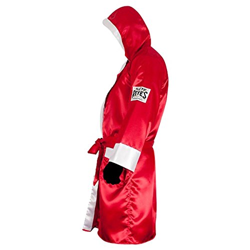 Cleto Reyes Bata de boxeo con capucha de satén, talla XL, color rojo y blanco