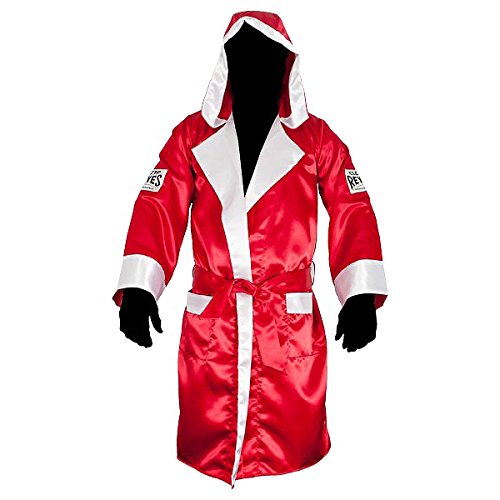 Cleto Reyes Bata de boxeo con capucha de satén, talla XL, color rojo y blanco