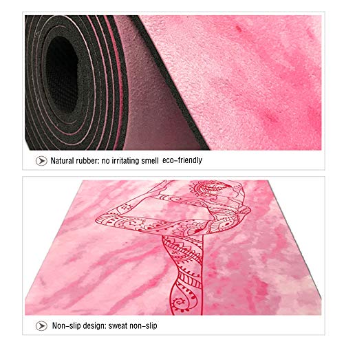 CLHCilihu Estera de Gamuza de Yoga, Estera de Fitness de Caucho Natural Bordada Suave Agarre Antideslizante para Yoga Serio Bikram Vinyasa Ashtanga Hot Yoga Pilates Barre Pink