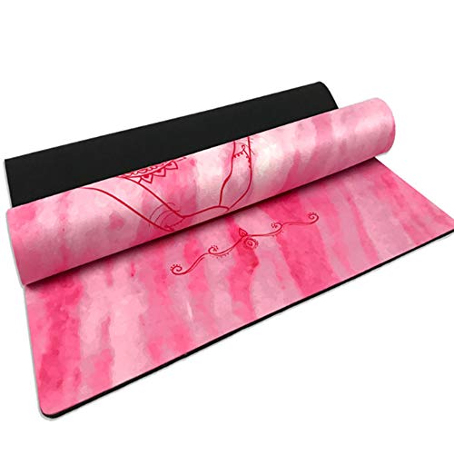 CLHCilihu Estera de Gamuza de Yoga, Estera de Fitness de Caucho Natural Bordada Suave Agarre Antideslizante para Yoga Serio Bikram Vinyasa Ashtanga Hot Yoga Pilates Barre Pink