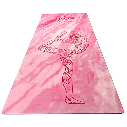 CLHCilihu Estera de Gamuza de Yoga, Estera de Fitness de Caucho Natural Bordada Suave Agarre Antideslizante para Yoga Serio Bikram Vinyasa Ashtanga Hot Yoga Pilates Barre Pink