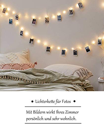Clip Cadena de Luces LED USB,LECLSTAR 10m 100 LED Fotoclips Guirnalda de Luces con 50 Pinzas,ideal para Hogar, Pared, Navidad, Fiesta, Boda,Decoraciones de Dormitorio