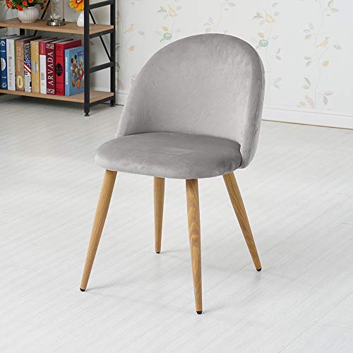 CLIPOP - Juego de 4 sillas de comedor de terciopelo con respaldo y patas de metal resistente de estilo de madera para salón, sala de estar, cocina, oficina y restaurante, Gris, 46*46*77 CM CLIPOP - Juego de 4 sillas de comedor de terciopelo con respaldo y patas de metal resistente de estilo de madera para salón, sala de estar, cocina, oficina y restaurante, Gris, 46*46*77 CM