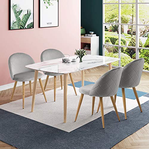 CLIPOP - Juego de 4 sillas de comedor de terciopelo con respaldo y patas de metal resistente de estilo de madera para salón, sala de estar, cocina, oficina y restaurante, Gris, 46*46*77 CM CLIPOP - Juego de 4 sillas de comedor de terciopelo con respaldo y patas de metal resistente de estilo de madera para salón, sala de estar, cocina, oficina y restaurante, Gris, 46*46*77 CM