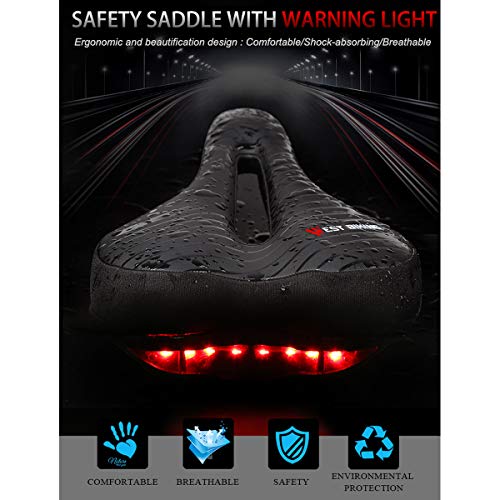 CLOUD POWER Sillín De Bicicleta Asiento De Bicicleta Sillín De Bicicleta Hueco Y Ergonómico con Luz Trasera Bici, Impermeable Y Transpirable, para MTB, Mountain, Ciudad Bicicletas CLOUD POWER Sillín De Bicicleta Asiento De Bicicleta Sillín De Bicicleta Hueco Y Ergonómico con Luz Trasera Bici, Impermeable Y Transpirable, para MTB, Mountain, Ciudad Bicicletas