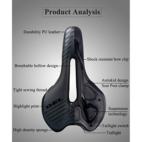 CLOUD POWER Sillín De Bicicleta Asiento De Bicicleta Sillín De Bicicleta Hueco Y Ergonómico con Luz Trasera Bici, Impermeable Y Transpirable, para MTB, Mountain, Ciudad Bicicletas CLOUD POWER Sillín De Bicicleta Asiento De Bicicleta Sillín De Bicicleta Hueco Y Ergonómico con Luz Trasera Bici, Impermeable Y Transpirable, para MTB, Mountain, Ciudad Bicicletas
