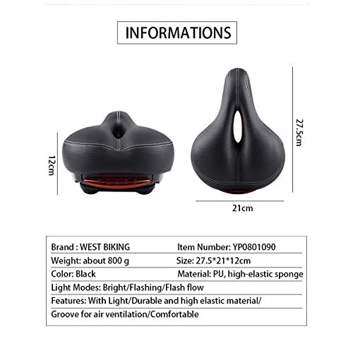 CLOUD POWER Sillín De Bicicleta con Luz Trasera Bici, Asiento De Bicicleta Hueco Y Ergonómico Impermeable Y Transpirable, para MTB, Mountain, Ciudad Bicicletas CLOUD POWER Sillín De Bicicleta con Luz Trasera Bici, Asiento De Bicicleta Hueco Y Ergonómico Impermeable Y Transpirable, para MTB, Mountain, Ciudad Bicicletas