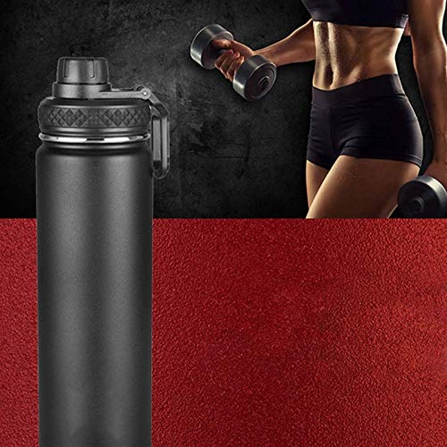 CMMWA Taza Termica con Tapa Botella de Agua de Acero Inoxidable, de Doble Pared con Aislamiento en vacío, Perfecta for Viajar con Fugas Boquilla Tapa de la Prueba, de Gran Capacidad-Negro