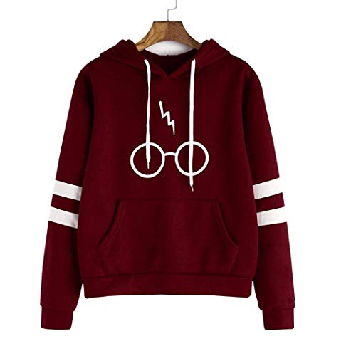 CNBOY Mujeres Camisetas Manga Larga Varsity Gafas de Harry Potter Encapuchado Camisa de Entrenamiento Sudaderas con Capucha Tops (Vino Rojo, S)