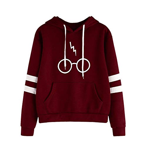 CNBOY Mujeres Camisetas Manga Larga Varsity Gafas de Harry Potter Encapuchado Camisa de Entrenamiento Sudaderas con Capucha Tops (Vino Rojo, S)