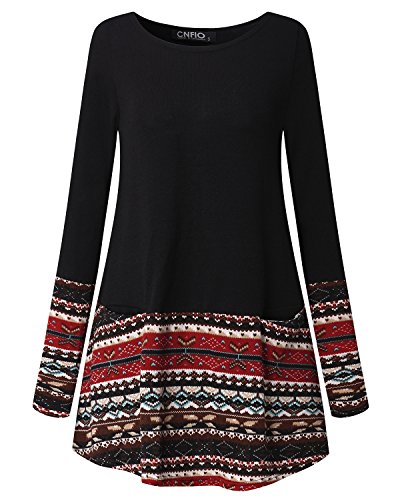 CNFIO Mujer Vestido Cuello Redondo Manga Larga Plus Tamaño Tops Moda Jersey Punto Mujer Invierno