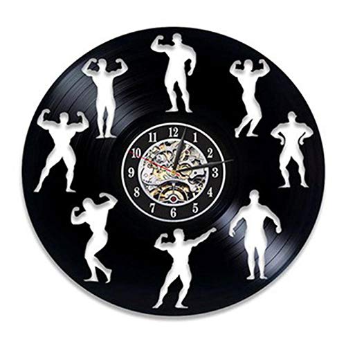 CNLSZM Reloj De Pared De Disco De Vinilo Diseño Moderno Sin Dolor Sin Ganancia Gimnasio Culturismo Fitness Deporte Reloj De Vinilo Reloj De Pared Culturista Regalo-No LED