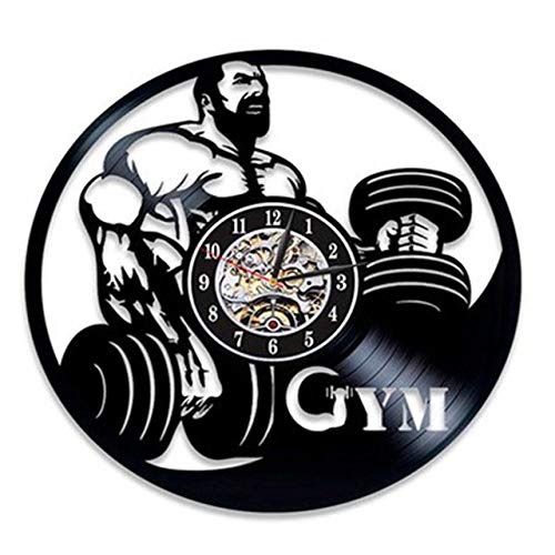 CNLSZM Reloj De Pared De Disco De Vinilo Diseño Moderno Sin Dolor Sin Ganancia Gimnasio Culturismo Fitness Deporte Reloj De Vinilo Reloj De Pared Culturista Regalo-with LED