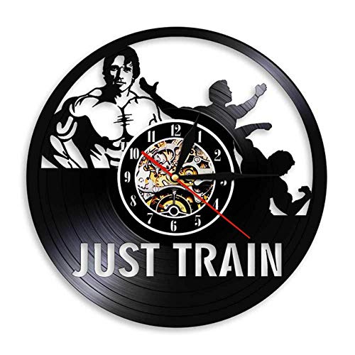 CNLSZM Tren Culturismo Fitness Entrenamiento Deporte Disco De Vinilo Reloj De Pared Gimnasio Gimnasio Decoración Reloj Reloj Regalo Sin Led