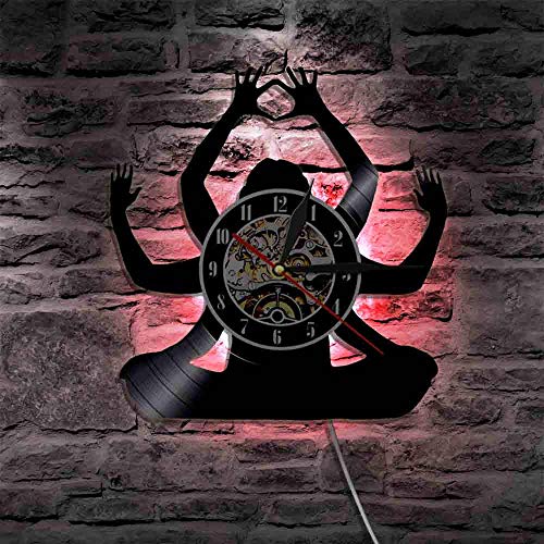 CNLSZM Yoga Studio Wall Art Decor Clock Body-Building Sport Vinyl Record Reloj De Pared Fitness Yoga Reloj De Pared Yoga Lover No Led