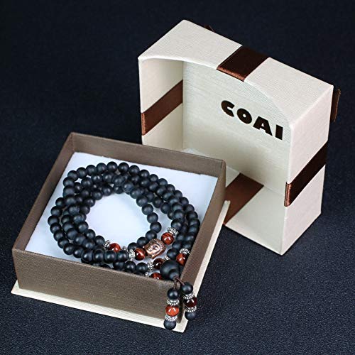 COAI® Pulsera Collar de 108 Cuentas Mala Piedra Natural Ónice Mate y Ojo de Tigre Rojo Budista 6mm COAI® Pulsera Collar de 108 Cuentas Mala Piedra Natural Ónice Mate y Ojo de Tigre Rojo Budista 6mm