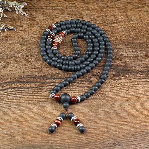 COAI® Pulsera Collar de 108 Cuentas Mala Piedra Natural Ónice Mate y Ojo de Tigre Rojo Budista 6mm COAI® Pulsera Collar de 108 Cuentas Mala Piedra Natural Ónice Mate y Ojo de Tigre Rojo Budista 6mm
