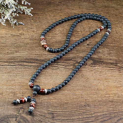 COAI® Pulsera Collar de 108 Cuentas Mala Piedra Natural Ónice Mate y Ojo de Tigre Rojo Budista 6mm COAI® Pulsera Collar de 108 Cuentas Mala Piedra Natural Ónice Mate y Ojo de Tigre Rojo Budista 6mm