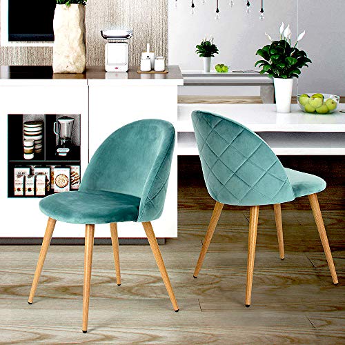 Coavas Juego de 2 Sillas Estilo Vintage Retro para Salón Tapizadas en Terciopelo Verde Aqua Menta Coavas Juego de 2 Sillas Estilo Vintage Retro para Salón Tapizadas en Terciopelo Verde Aqua Menta